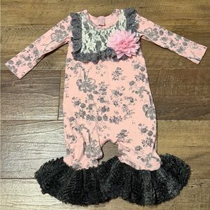 Giggle Moon Pink and Gray Lace Romper